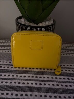 Patent Yellow Zip Wallet with Logo Patch